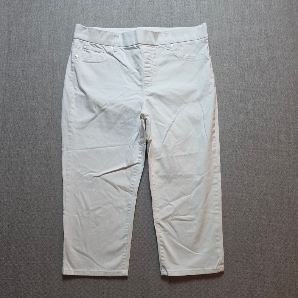 Kim Rogers Capri Pants Women 12 White Tummy Control Pull On Stretch